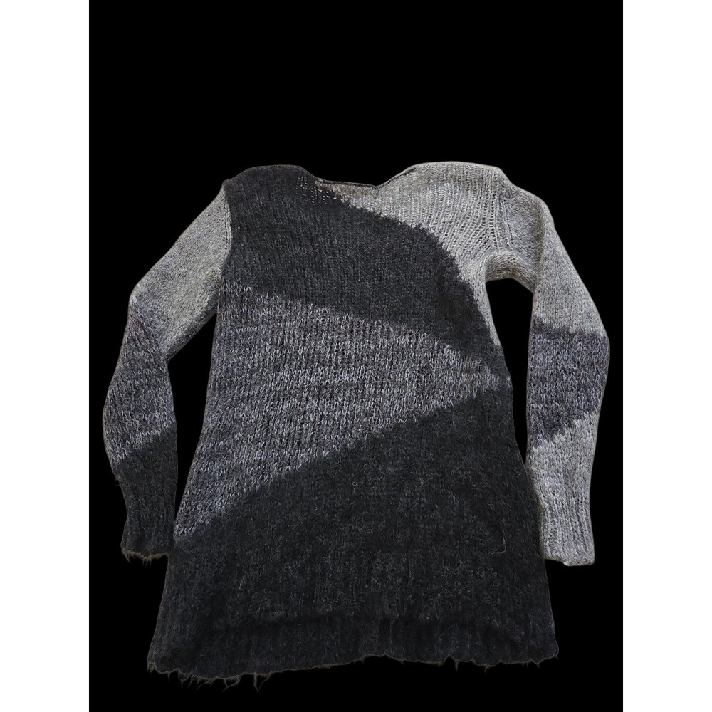 EILEEN FISHER Gray Color Block Mohair Blend V-Neck Pullover Sweater Size L‎ - Picture 9 of 12